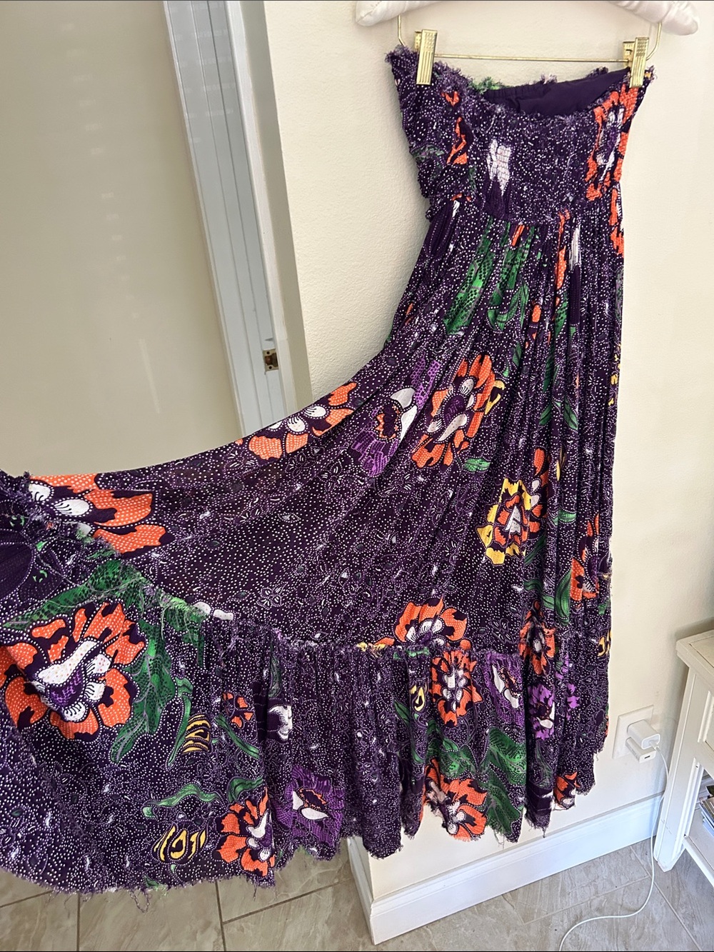 Free People One Bali Nights rare boho purple Floral Maxi Dress XS - Picture 9 of 15